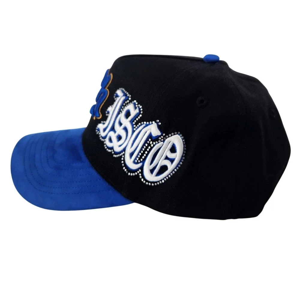 DYN Hatz‎ Charros de Jalisco Snapback Hat Black Blue Rhinestone Satin Lined Cap